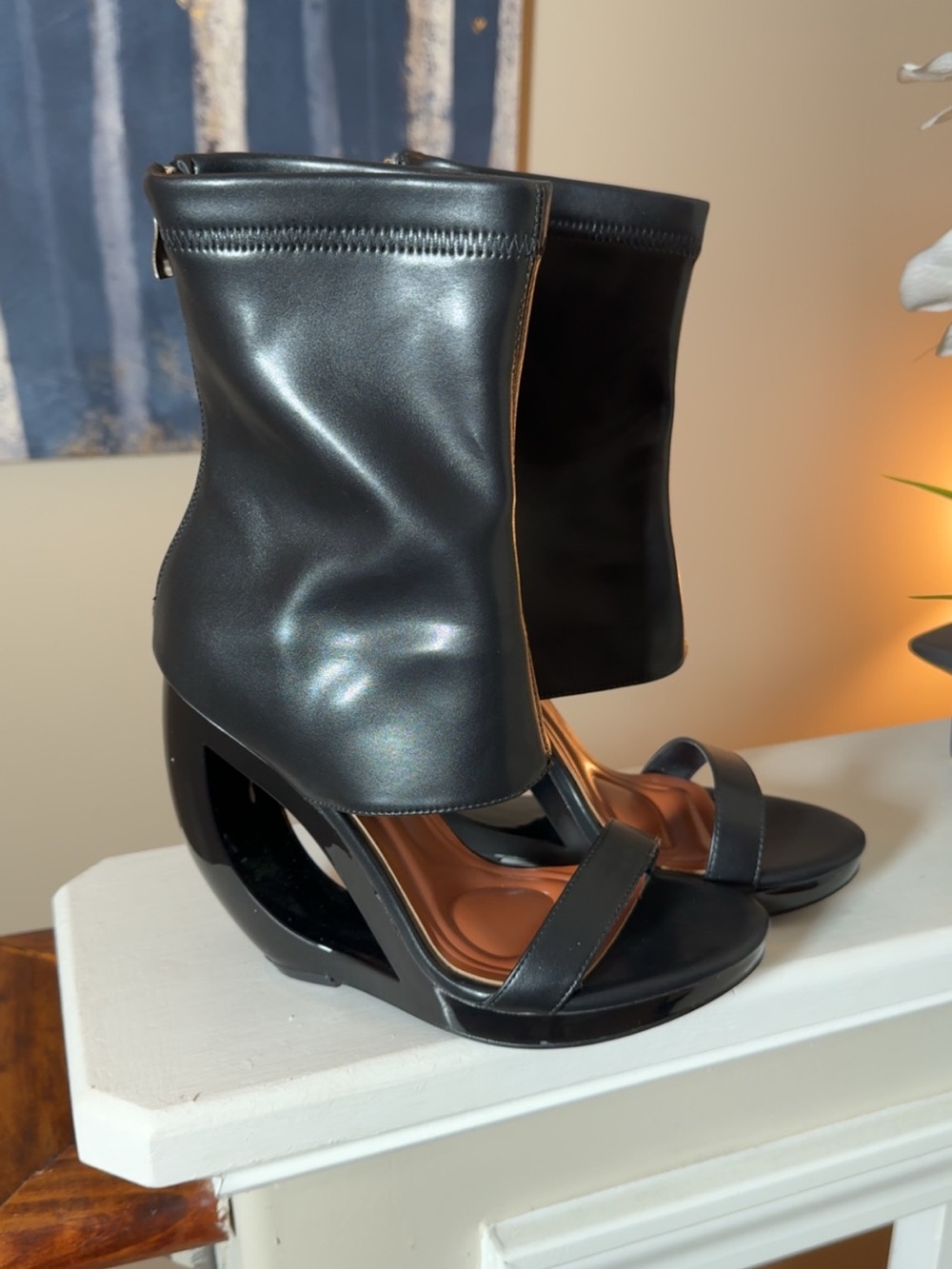 Black Open-Toe High Heel Ankle Boots - Women's Fashion Sandals